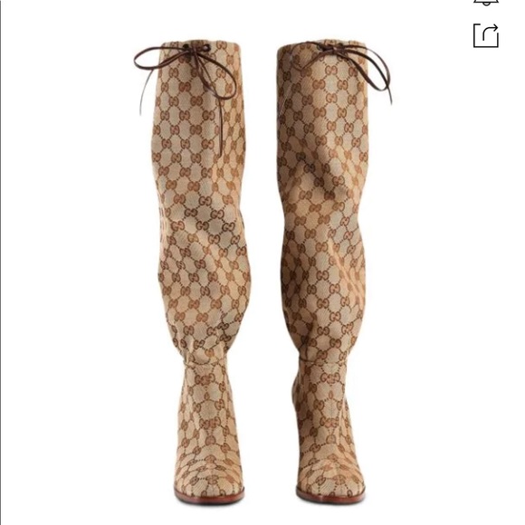 New GUCCI GG canvas mid-heel boot Sz 5.5 - Picture 4 of 16